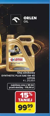Olej silnikowy Lotos Synthetic Plus SAE 5W-40 promocja w Carrefour
