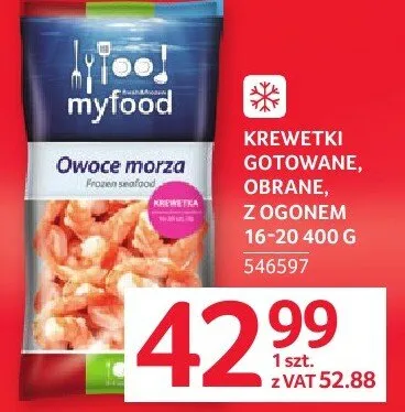 Krewetki gotowane, obrane, z ogonkiem myfood 16-20 400 g promocja w Selgros