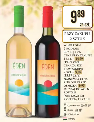 Wino białe półsłodkie Eden promocja w Dino