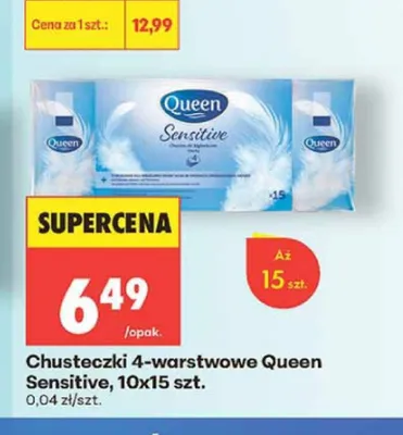 Chusteczki 4-warstwowe Queen Sensitive 10-pak promocja w Biedronka