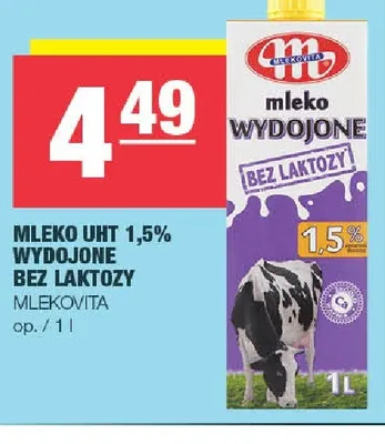 Mleko UHT 1,5% Wydojone bez laktozy Mlekovita promocja w SPAR
