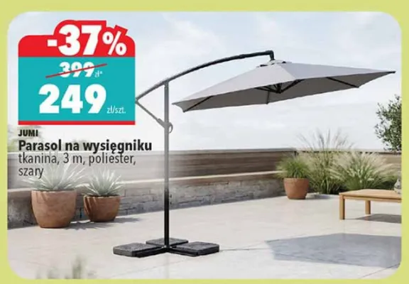 Parasol na wysięgniku tkanina, 3m, poliester, szary promocja w Biedronka