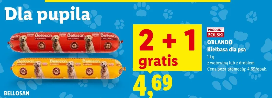 Kiełbasa dla psa z wołowiną lub z drobiem promocja w Lidl