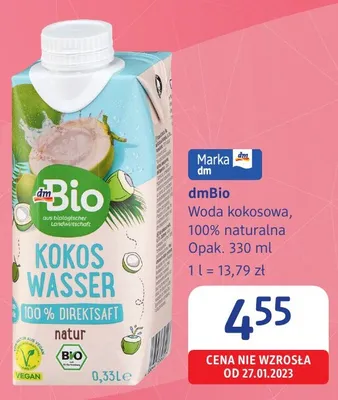 Woda kokosowa dmBio 100% naturalna promocja w Drogerie DM