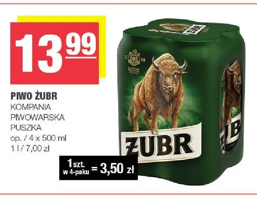 Piwo Żubr 4-pak promocja w SPAR