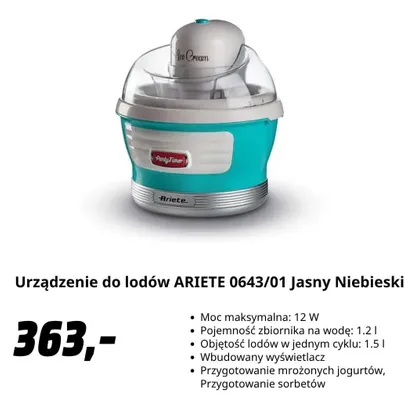 Urządzenie do lodów Ariete Jasny Niebieski promocja w Media Markt