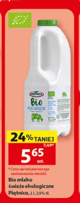 Bio mleko świeże ekologiczne Piątnica 3,9% promocja w Auchan