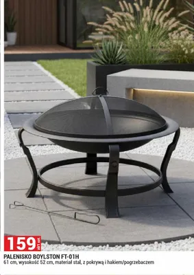 Palenisko Boylston FT-01H 61cm wysokość 52cm materiał stal z pokrywą i hakiem/pogrzebaczem promocja w Merkury Market