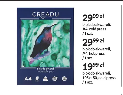 Blok do akwareli 105x150 cold press Creadu promocja w Empik