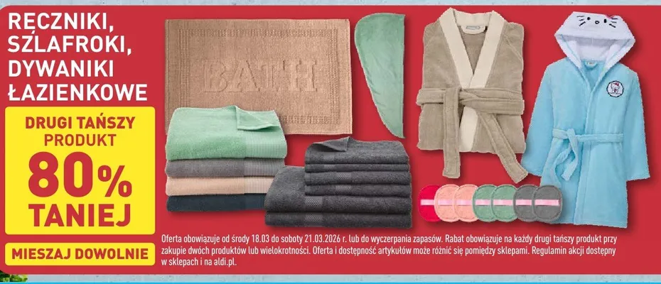 Ręczniki, dywaniki łazienkowe promocja w Aldi