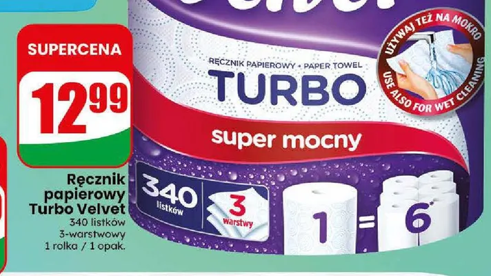Ręcznik papierowy Turbo Velvet 340 listków promocja w Dino