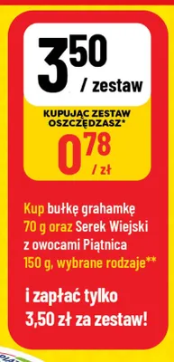 Zestaw bułka grahamka + serek wiejski z owocami Piątnica promocja w POLOmarket