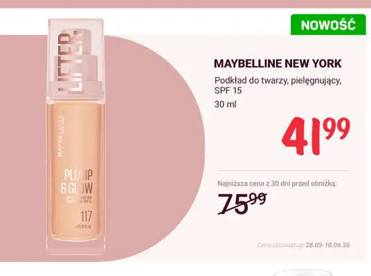 Podkład do twarzy pielęgnujący SPF 15 Maybelline New York promocja w Rossmann