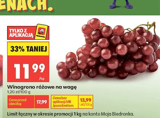 Winogrono różowe na wagę promocja w Biedronka