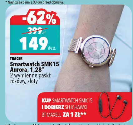 Smartwatch SMK15 Aurora 1,28" Tracer 2 wymienne paski różowy złoty promocja w Biedronka Home
