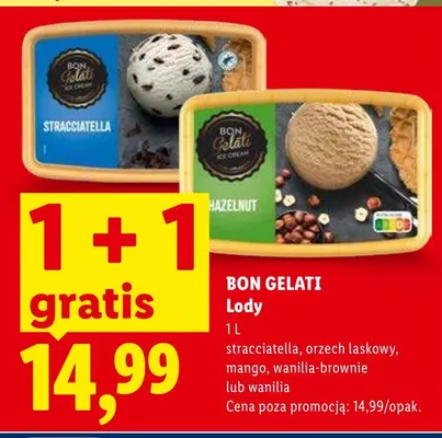 Lody stracciatella, orzech laskowy, mango, wanilia-brownie lub wanilia promocja w Lidl