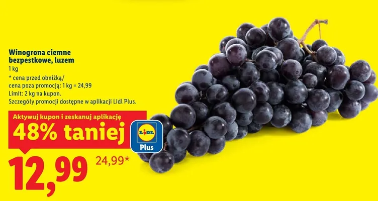 Winogrona ciemne bezpestkowe luzem promocja w Lidl