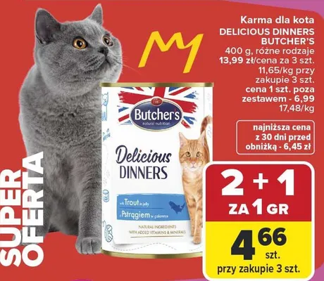 Karma mokra dla kota Butcher's Delicious Dinners 400 g różne rodzaje promocja w Carrefour Market