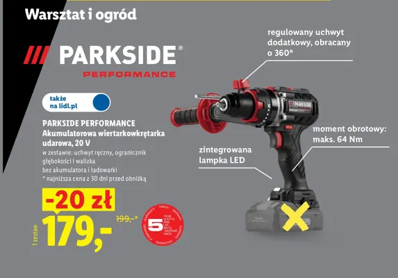 Akumulatorowa wiertarkowkrętarka udarowa Parkside Performance promocja w Lidl