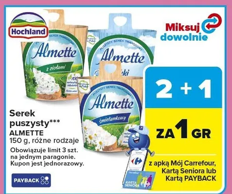 Serek puszysty Almette naturalny promocja w Carrefour Market