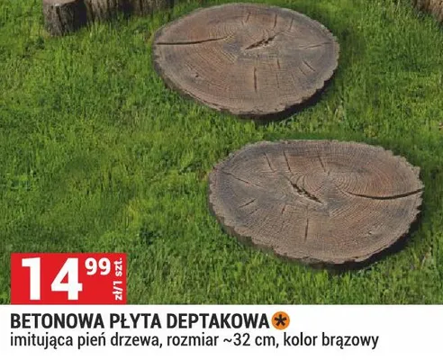 Betonowa płyta deptakowa imitująca pień drzewa, rozmiar ~32 cm, kolor brązowy promocja w Merkury Market