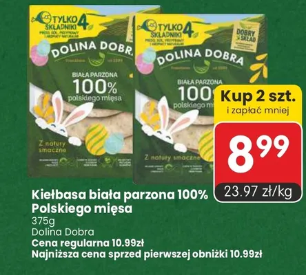 Kiełbasa biała parzona 100% polskiego mięsa promocja w Market Point