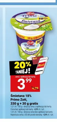 Śmietana 18% Primo Zott promocja w Twój Market