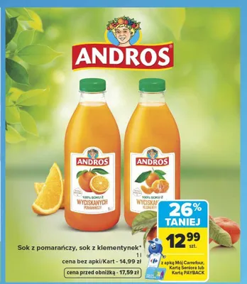Sok z pomarańczy Andros promocja w Carrefour