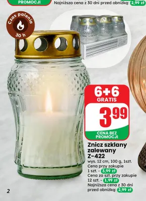Znicz szklany zalewany Z-422 promocja w Dino