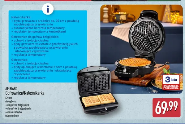 Gofrownica do gofrów tradycyjnych Ambiano promocja w Aldi