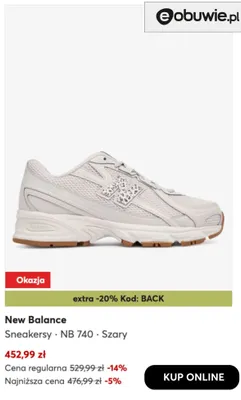 Sneakersy New Balance NB 740 szary promocja w eobuwie.pl