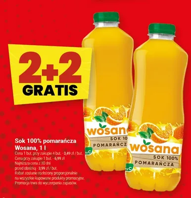 Sok 100% pomarańcza Wosana promocja w Twój Market