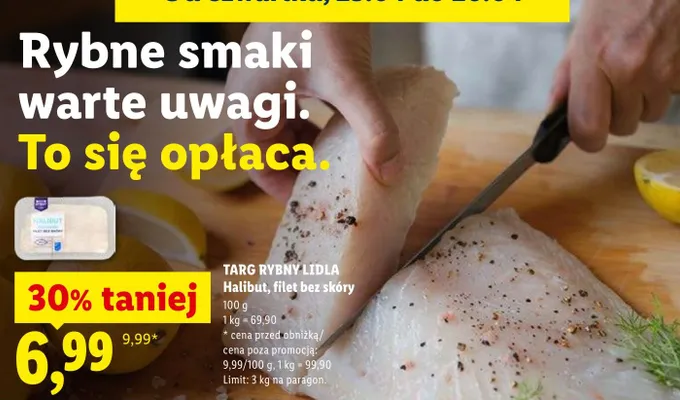 Halibut filet bez skóry promocja w Lidl