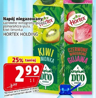 Napój niegazowany czerwone winogrono-guawa, brzoskwinia-yuzu, kiwi-limonka promocja w Prim Market