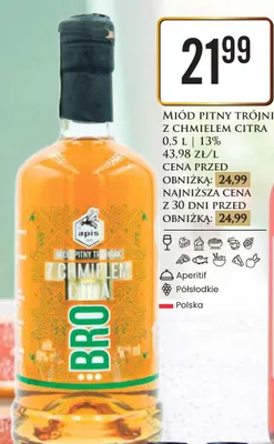 Miód pitny trójniak z chmielem Citra Apis promocja w Dino