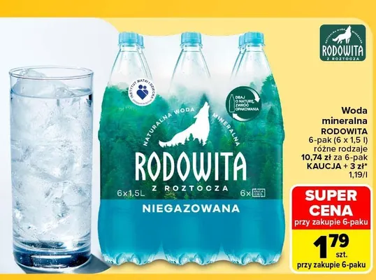 Woda mineralna niegazowana Rodowita 6-pak promocja w Carrefour Market