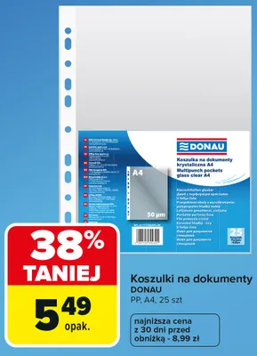 Koszulki na dokumenty Donau PP A4 promocja w Carrefour