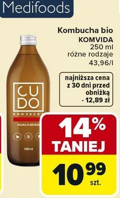 Kombucha bio Komvida różne rodzaje promocja w Carrefour Market