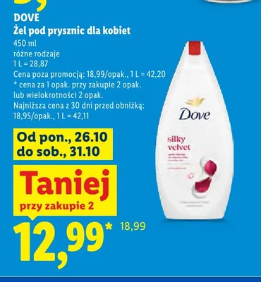Żel pod prysznic dla kobiet Dove Silky Velvet promocja w Lidl