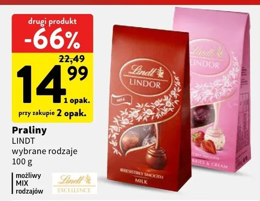 Praliny Lindt wybrane rodzaje promocja w Intermarche