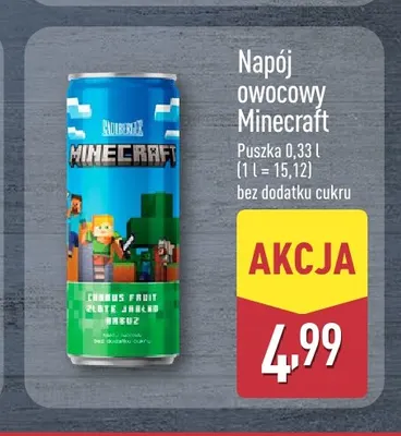 Napój owocowy Minecraft bez dodatku cukru promocja w Aldi