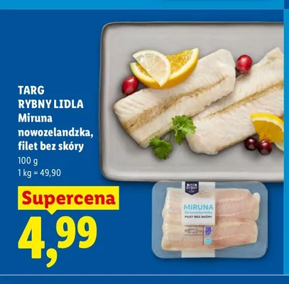 Ryba Miruna nowozelandzka filet bez skóry Targ Rybny Lidla promocja w Lidl