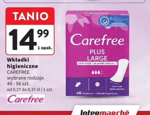 Wkładki higieniczne Carefree Plus Large promocja w Intermarche