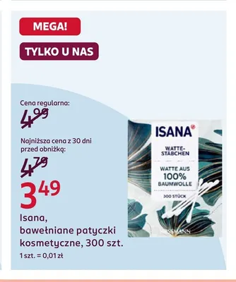 Bawełniane patyczki kosmetyczne Isana promocja w Rossmann