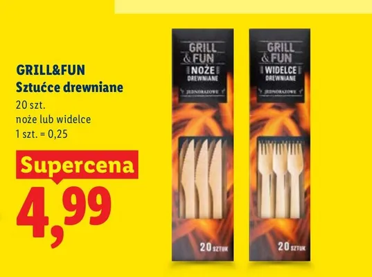 Sztućce drewniane noże lub widelce promocja w Lidl