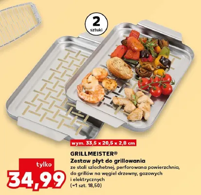 Zestaw płyt do grillowania GRILLMEISTER 2-pak ze stali szlachetnej perforowana powierzchnia wym. 33,5x20,5x2,8cm promocja w Kaufland