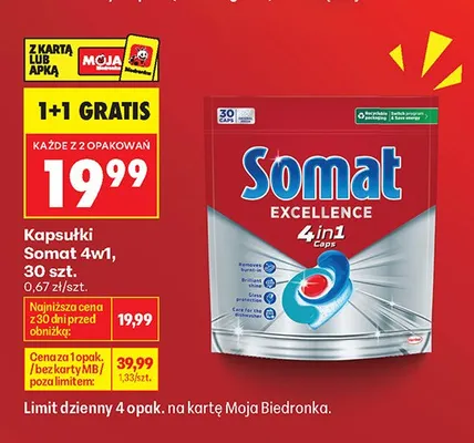 Kapsułki do zmywarki Somat Excellence 4in1 promocja w Biedronka