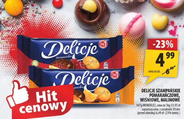 Ciastka Delicje szampańskie, pomarańczowe, wiśniowe, malinowe promocja w Arhelan