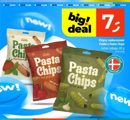 Chipsy makaronowe Fiddle's Pasta Chips green pesto promocja w Dealz
