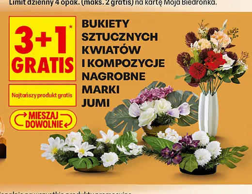 Bukiety sztucznych kwiatów i kompozycje nagrobne Jumi promocja w Biedronka